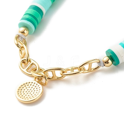 Handmade Disc Polymer Clay Braided Bead Bracelet BJEW-JB07407-02-1
