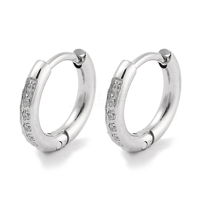 304 Stainless Steel Micro Pave Clear Cubic Zirconia Huggie Hoop Earrings EJEW-C096-01B-P-1