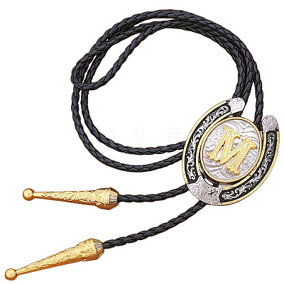 Cowboy Western Alloy Horseshoes & Letter Pendant Bolo Tie Necklaces NJEW-WH20014-02M-1