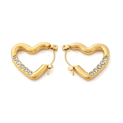 304 Stainless Steel Micro Pave Clear Cubic Zirconia Heart Hoop Earrings EJEW-V016-06G-01-1