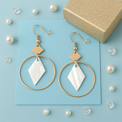 3Pairs 3 Styles Alloy Shell Rhombus Dangle Earrings EJEW-HY0001-08-1