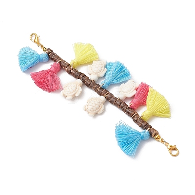 Natural Coconut & Polycotton Tassel & Synthetic Turquoise Pendant Decorations HJEW-JM03669-1