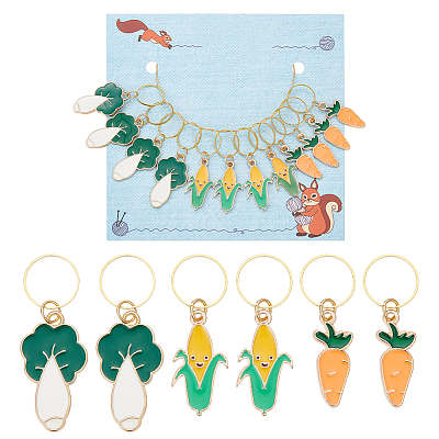 12Pcs 3 Style Vegetable Theme Alloy Enamel Pendant Locking Stitch Markers HJEW-AB00663-1