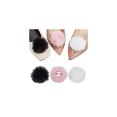 6Pcs 3 Colors Polyester Plush Pompom Ball Brooch JEWB-NB0001-24A-1