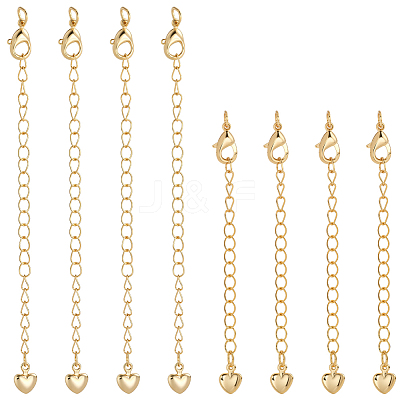 12Pcs 2 Styles Brass Chain Extender with Heart Charms and Lobster Clasps KK-BBC0021-77-1
