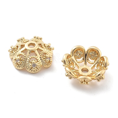 Rack Plating Flower Brass Micro Pave Clear Cubic Zirconia Bead Caps KK-H449-65G-01-NR-1
