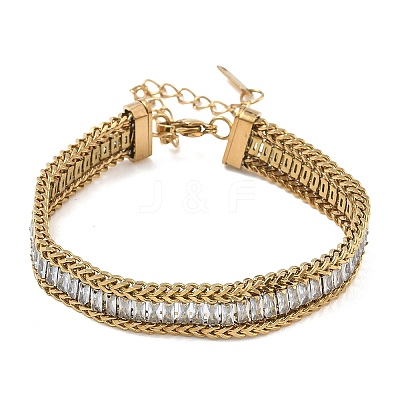 304 Stainless Steel & Glass Wheat Chain Double Layers Bracelets for Women BJEW-F540-08G-01-1