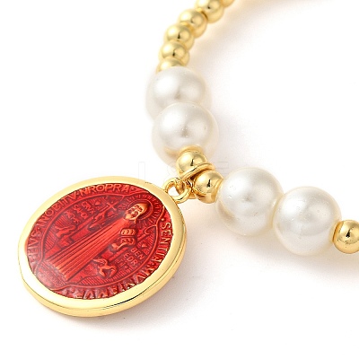 Adjustable Flat Round with Holy Virgin Charms Bracelet BJEW-Z073-01G-03-1