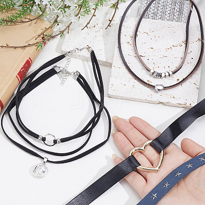5Pcs 5 Styles Alloy Pendant Imitation Leather Cord Layer Necklaces NJEW-CL0005-15-1