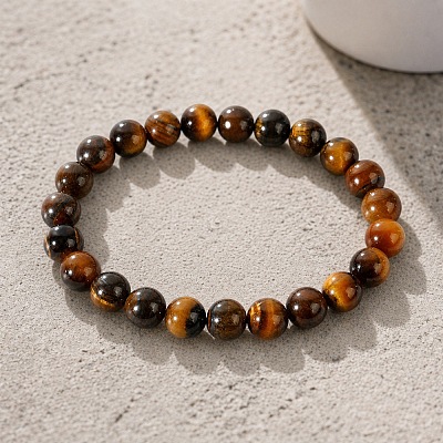 8MM Round Natural Tiger Eye Beaded Stretch Bracelets for Men GW6594-1