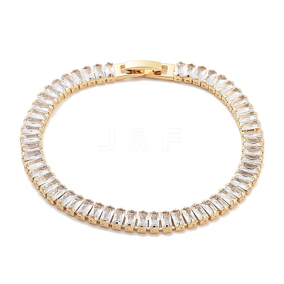 Brass Pave Clear Cubic Zirconia Rectangle Link Bracelets BJEW-YWC0002-11B-G-1