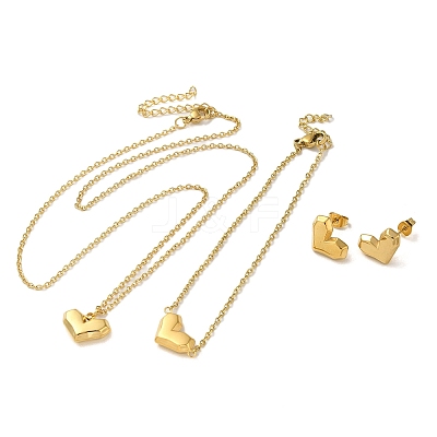 Heart 304 Stainless Steel Pendant Necklaces & Bracelets & Stud Earrings Sets for Women SJEW-C004-01G-1