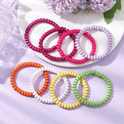 Acrylic Rondelle Beaded Stretch Bracelets Set BJEW-JB11020-02-1