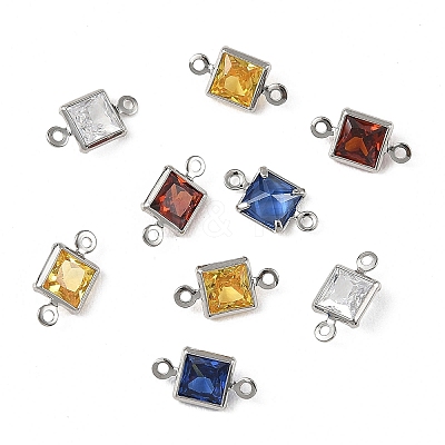 SHEGRACE Brass Pave Cubic Zirconia Square Connector Charms XGRQ2O044-440P-1