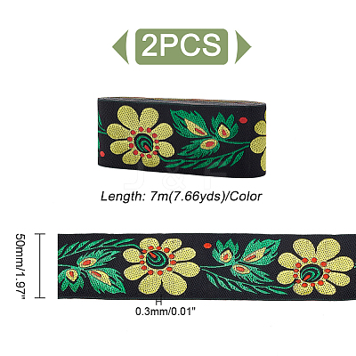 Ethnic Style Flower Pattern Polyester Ribbon OCOR-WH0047-47-1