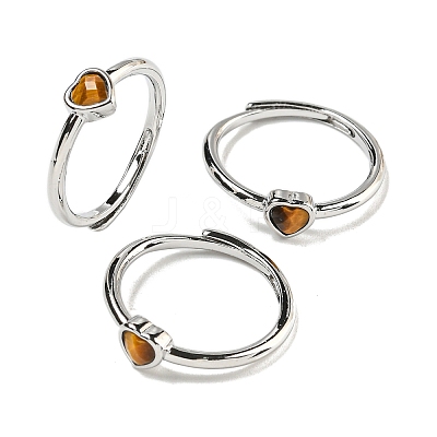 Heart Natural Mixed Stone Adjustable Rings RJEW-Q818-02P-1