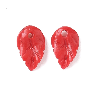 Synthetic Coral Dyed Leaf Charms CORA-Q034-01-03-1