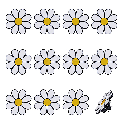 12Pcs White Daisy Enamel Pins JEWB-PH0001-49B-1