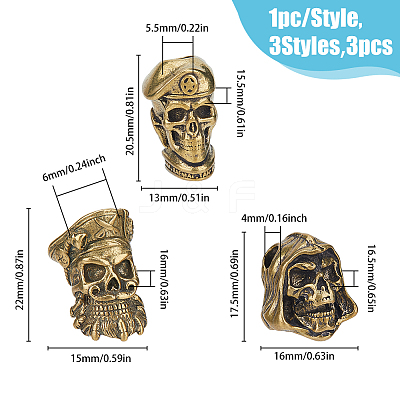 3Pcs 3 Styles Brass European Knife Beads for Lanyard Pendant KK-HY0003-59AG-1