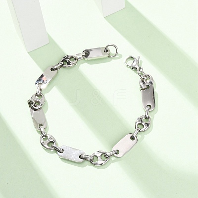 304 Stainless Steel Oval & Pig Nose Shape Link Bracelets for Women BJEW-F527-04P-1