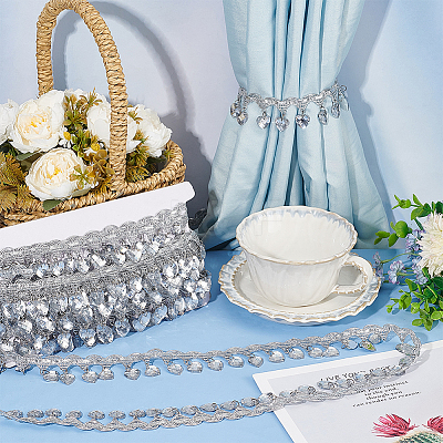 Polyester Lace Ribbon with Plastic Charms Tassel OCOR-WH0078-202A-02-1