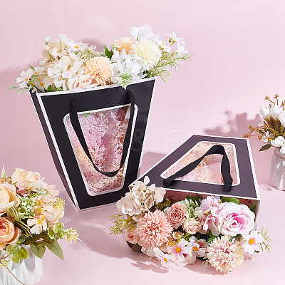 Trapezoid Paper Flower Gift Tote Bags with Plastic Visible Window ABAG-WH0045-25B-1
