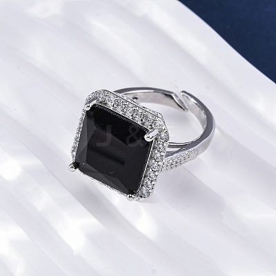 Brass Micro Pave Clear Cubic Zirconia Cuff Rings for Women RJEW-A062-04P-1