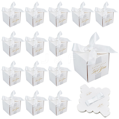 Square Paper Wedding Candy Storage Boxes with Ribbon CON-WH0001-80-1