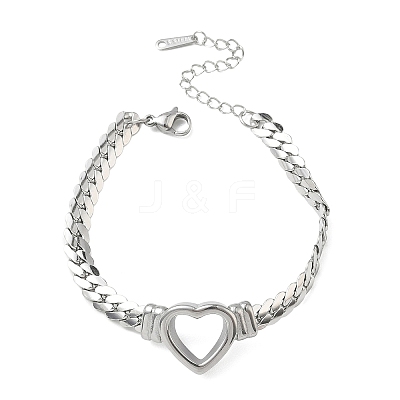 304 Stainless Steel Heart Link Bracelets BJEW-F544-01P-1