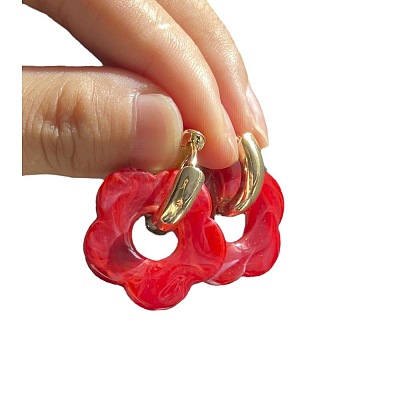 Flower Stainless Steel Acrylic Hoop Earrings FS-WGEB331-24-1