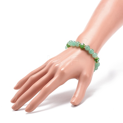 Natural Green Aventurine & Lampwork Evil Eye Round Beaded Stretch Bracelet BJEW-JB08713-07-1