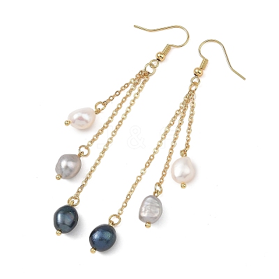 Natural Cultured Freshwater Pearl Tassel Dangle Earrings EJEW-JE07381-01-1