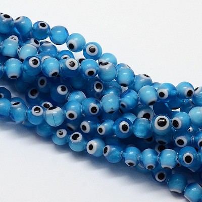 Handmade Evil Eye Lampwork Round Bead Strands X-LAMP-L055-8mm-05-1