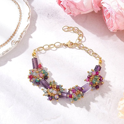 3Pcs Natural Mixed Gemstone Beads Link Bracelets BJEW-JB12164-1