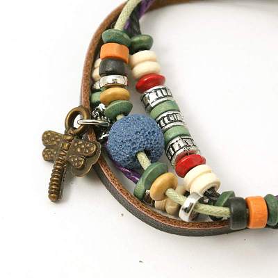 Gifts for Men Valentines Day Lava Rock Beads Bracelets BJEW-D264-M-1