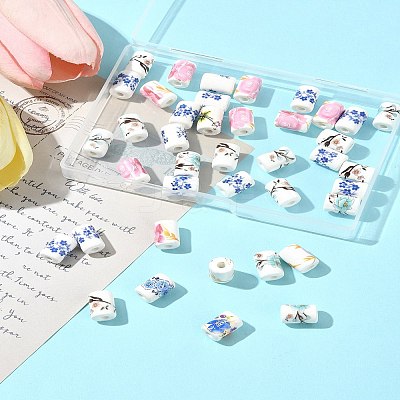 40Pcs Floral Printed Porcelain Beads PORC-FS0001-15-1