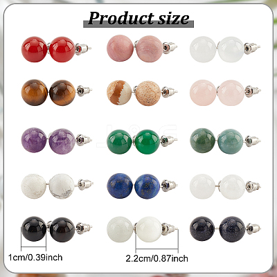 15 Pairs 15 Style Natural & Synthetic Mixed Gemstone Round Stud Earrings EJEW-AN0003-28-1