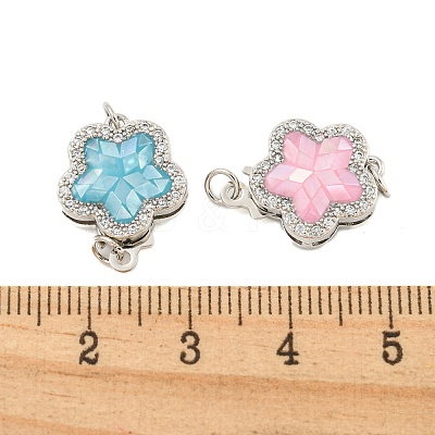 Rack Plating Brass Micro Pave Cubic Zirconia & Shell & Enamel Box Clasps KK-S373-02P-1