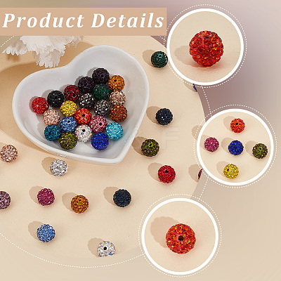 240Pcs 24 Colors Pave Disco Ball Beads RB-PA0001-09B-1