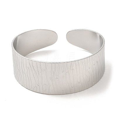 Non-Tarnish 304 Stainless Steel Textured Cuff Bangles for Women BJEW-L682-016P-1