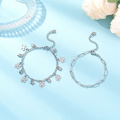 304 Stainless Steel Paperclip & Figaro Chain Bracelets for Women BJEW-JB12445-03-1