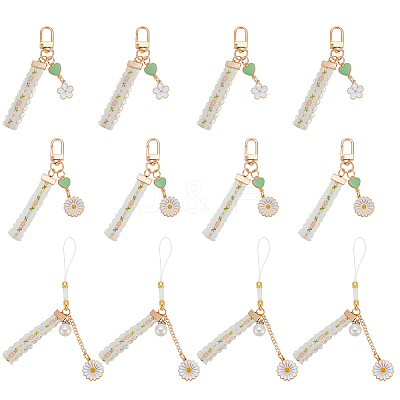 12Pcs 3 Style Alloy Enamel Mobile Straps Pearl Flower Lanyard Wrist KEYC-DR0001-12-1
