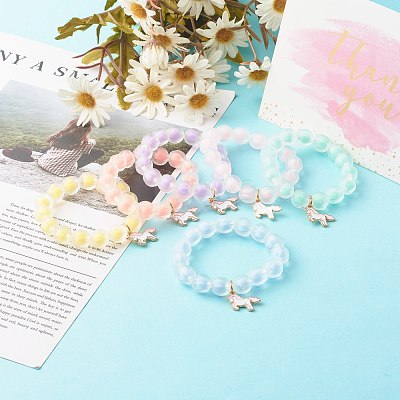 Bead in Bead Transparent Acrylic Pumpkin Beads Stretch Bracelet for Kid BJEW-JB06593-1