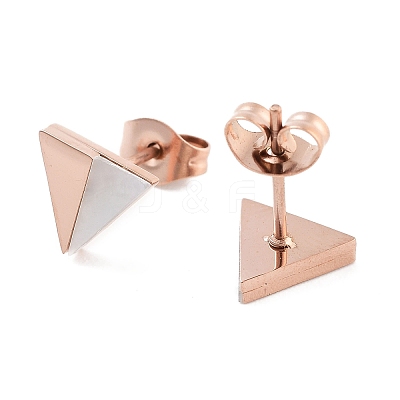 Triangle 304 Stainless Steel & Natural Shell Stud Earrings for Women EJEW-C096-23RG-1