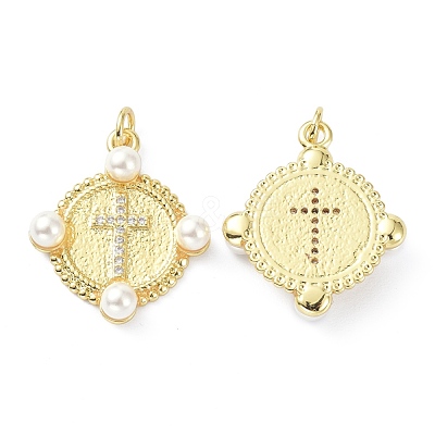Brass Cubic Zirconia Acrylic Pendant ZIRC-C021-29G-1