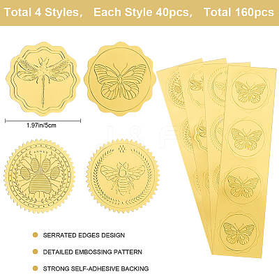 40 Sheets 4 Styles Plastic Self Adhesive Gold Foil Embossed Stickers DIY-CP0010-39-1