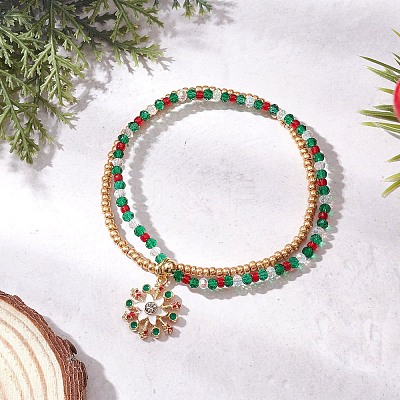 Christmas Glass Seed Beads & Glass Beads Multi-layered Bracelets BJEW-MZ00240-01-1
