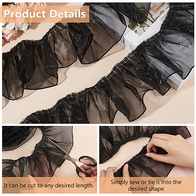 Polyester Pleated Lace Ribbon OCOR-WH0078-132A-1