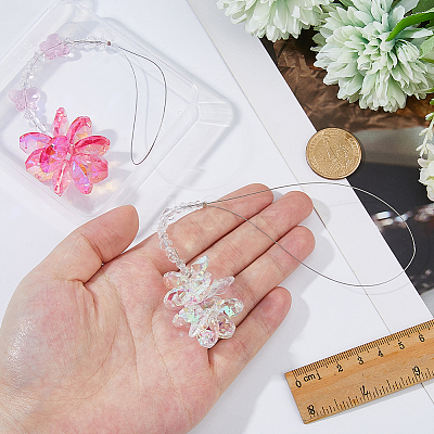 2Pcs 2 Styles Flower & Snowflake Glass Pendant Decorations HJEW-FH0001-83-1