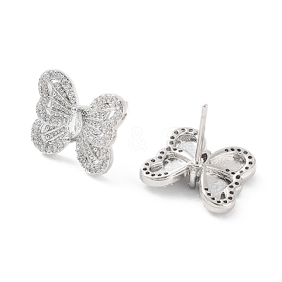 Butterfly Rack Plating Brass Micro Pave Clear Cubic Zirconia Stud Earrings for Women KK-Z038-17P-1
